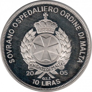 Аверс монеты Мальтийский орден, 10 лир, 2004-2005, Иоанн Павел II /Ad maiorem dei gloria/