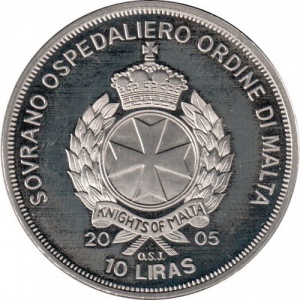 Аверс монеты Мальтийский орден, 10 лир, 2004-2005, Иоанн Павел II /Roma aeterna/