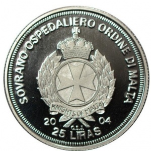Аверс монеты Мальтийский орден, 25 лир, 2004-2005, Иоанн Павел II