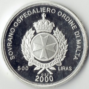 Аверс монеты Мальтийский орден, 500 лир, 2000, Зевс