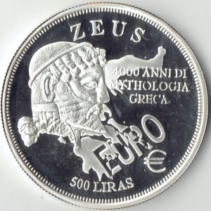 Реверс монеты Мальтийский орден, 500 лир, 2000, Зевс
