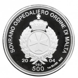 Аверс монеты Мальтийский орден, 500 лир, 2004, Махатма Ганди