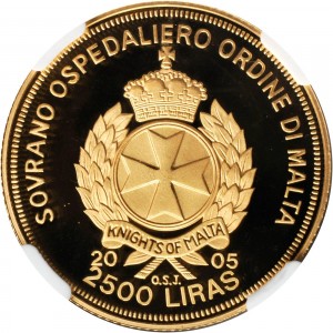 Аверс монеты Мальтийский орден, 2.500 лир, 2004-2005, Иоанн Павел II /Ex cathedra petri, крест/