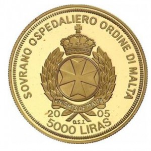 Аверс монеты Мальтийский орден, 5.000 лир, 2004-2005, Иоанн Павел II /Archiepiscopus christodoulos/