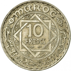 Реверс монеты Марокко, 10 франков, 1947