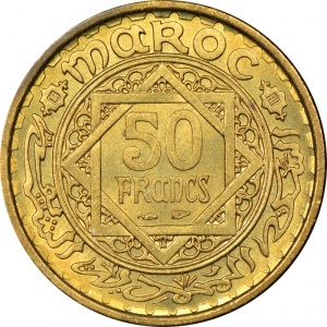 Реверс монеты Марокко, 50 франков, 1952