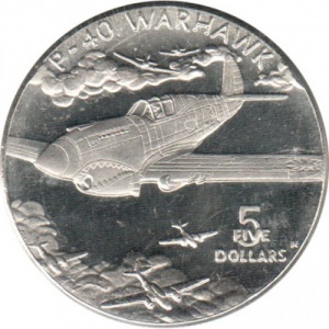 Реверс монеты Маршалловы Острова, 5 долларов, 1991, Curtiss P-40