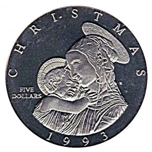 Реверс монеты Маршалловы Острова, 5 долларов, 1993, Рождество