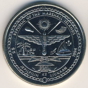 Аверс монеты Маршалловы Острова, 5 долларов, 1994, Героям высадки в Нормандии