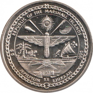 Аверс монеты Маршалловы Острова, 5 долларов, 1995, 50 лет миру - Черчилль