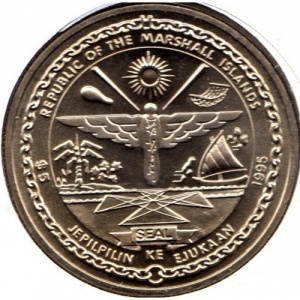 Аверс монеты Маршалловы Острова, 5 долларов, 1995, Элвис Пресли