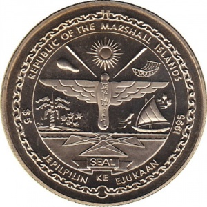 Аверс монеты Маршалловы Острова, 5 долларов, 1995, Мэрилин Монро