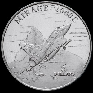 Реверс монеты Маршалловы Острова, 5 долларов, 1995, Истребитель - Mirage 2000C