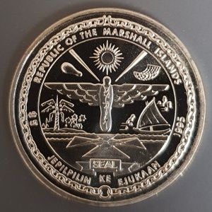 Аверс монеты Маршалловы Острова, 5 долларов, 1995, Джон Ф. Кеннеди - Противостоите любому врагу