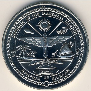 Аверс монеты Маршалловы Острова, 5 долларов, 1996, Большие кошки - Тигр