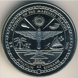 Аверс монеты Маршалловы Острова, 5 долларов, 1996, Классические автомобили - 1955 Ford Thunderbird