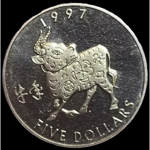Реверс монеты Маршалловы Острова, 5 долларов, 1997, Китайский гороскоп - Год быка
