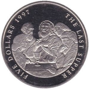 Реверс монеты Маршалловы Острова, 5 долларов, 1997, Тайная вечеря