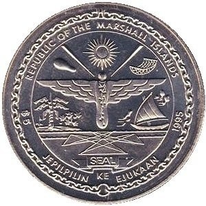 Аверс монеты Маршалловы Острова, 5 долларов, 1997, Волк