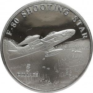 Реверс монеты Маршалловы Острова, 5 долларов, 1997, Истребитель - F-80 Shooting Star