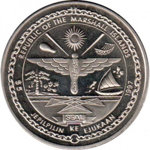 Аверс монеты Маршалловы Острова, 5 долларов, 1997, 200 лет кораблю USS Constitution