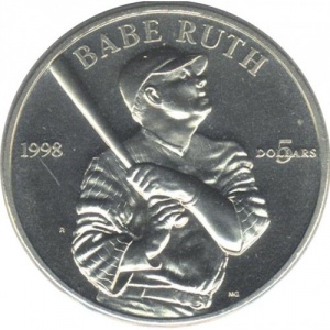 Реверс монеты Маршалловы Острова, 5 долларов, 1998, Бейб Рут