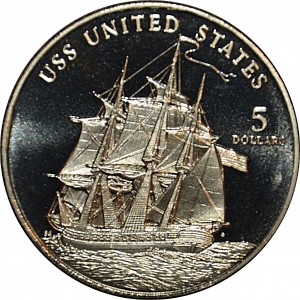 Реверс монеты Маршалловы Острова, 5 долларов, 1998, Корабли - USS United States