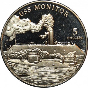 Реверс монеты Маршалловы Острова, 5 долларов, 1998, Корабли - USS Monitor
