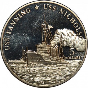 Реверс монеты Маршалловы Острова, 5 долларов, 1998, Корабли - USS Fanning and USS Nicholson