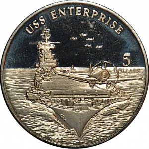Реверс монеты Маршалловы Острова, 5 долларов, 1998, Корабли - USS Enterprise
