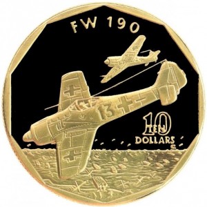 Реверс монеты Маршалловы Острова, 10 долларов, 1991, Focke-Wulf Fw 190 Würger
