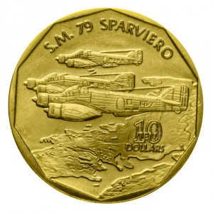 Реверс монеты Маршалловы Острова, 10 долларов, 1991, Savoia-Marchetti SM.79 Sparviero
