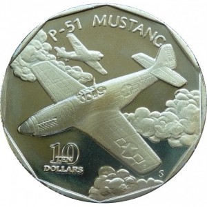 Реверс монеты Маршалловы Острова, 10 долларов, 1991, North American P-51 Mustang