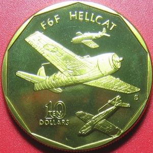 Реверс монеты Маршалловы Острова, 10 долларов, 1991, Grumman F6F Hellcat