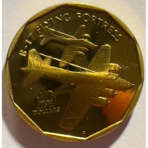 Аверс монеты Маршалловы Острова, 10 долларов, 1991, Boeing B-17 Flying Fortress
