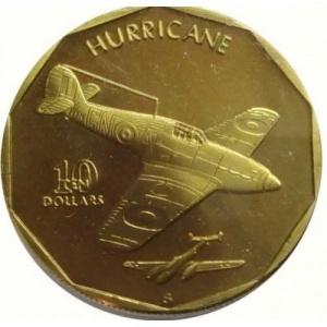 Реверс монеты Маршалловы Острова, 10 долларов, 1991, Hawker Hurricane