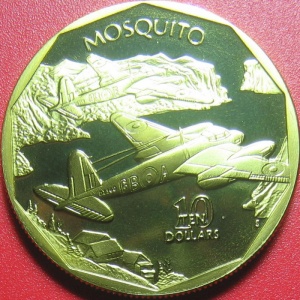 Реверс монеты Маршалловы Острова, 10 долларов, 1991, De Havilland Mosquito