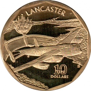 Реверс монеты Маршалловы Острова, 10 долларов, 1991, Avro Lancaster