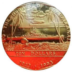 Реверс монеты Маршалловы Острова, 10 долларов, 1993, Герои Гуадалканала