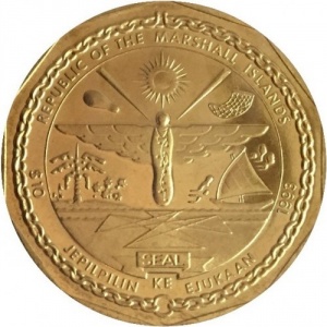 Аверс монеты Маршалловы Острова, 10 долларов, 1993, Дельфин-белобочка