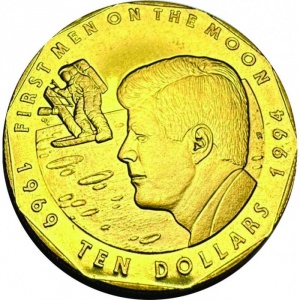 Реверс монеты Маршалловы Острова, 10 долларов, 1994, 25 лет первому человеку на луне