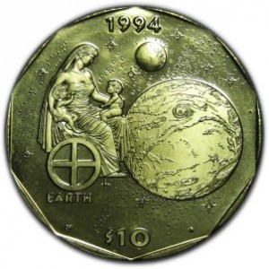 Реверс монеты Маршалловы Острова, 10 долларов, 1994, Земля