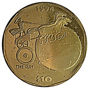 Реверс монеты Маршалловы Острова, 10 долларов, 1994, Солнце