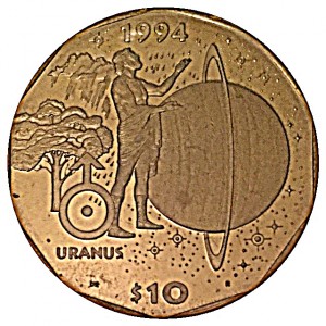 Реверс монеты Маршалловы Острова, 10 долларов, 1994, Уран