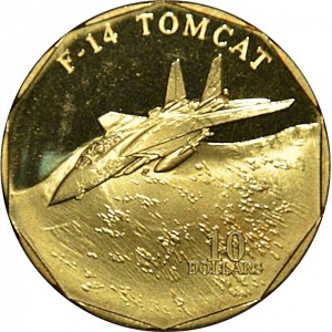 Реверс монеты Маршалловы Острова, 10 долларов, 1995, Истребитель - F-14 Tomcat