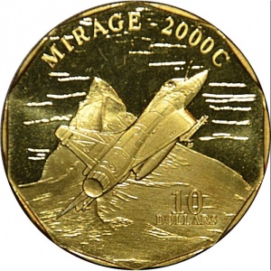 Реверс монеты Маршалловы Острова, 10 долларов, 1995, Истребитель - Mirage 2000C