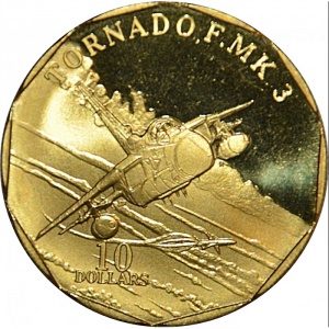 Реверс монеты Маршалловы Острова, 10 долларов, 1995, Истребитель - Tornado F.MK 3