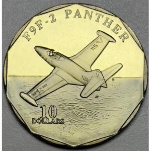 Реверс монеты Маршалловы Острова, 10 долларов, 1995, Истребитель - F9F-2 Panther