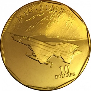 Реверс монеты Маршалловы Острова, 10 долларов, 1995, Истребитель - МиГ-21 MФ