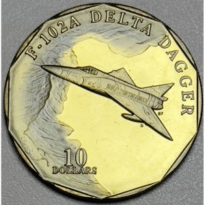 Реверс монеты Маршалловы Острова, 10 долларов, 1995, Истребитель - F-102A Delta Dagger